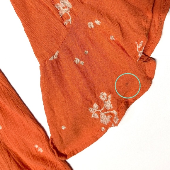 Free People Embroidered Jasmine Mini Dress Sz 8 Papaya Orange Witchy Boho Fairy - Picture 16 of 16